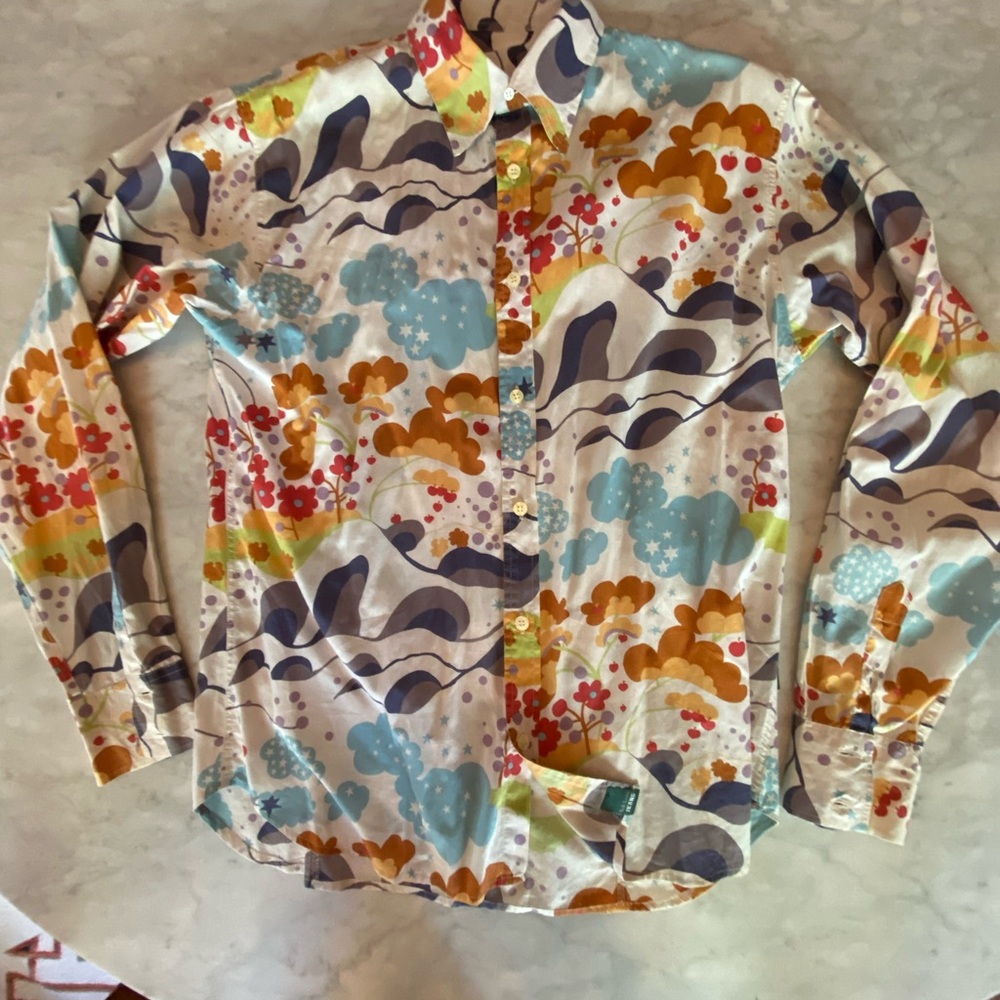 Paul Smith Jeans Red and Orange Casual Button Down Shirt with Artistic Design